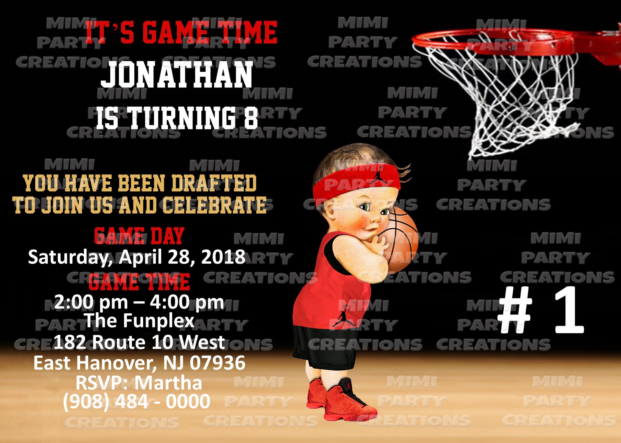 Baby Boy Jumpman Red Black Uniform 5 X 7 Birthday Invitation Digit Mimi Party Creations - roblox jumpman