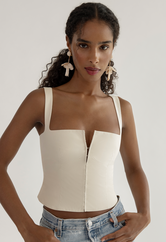 New Ivory Satin Corset top with Chiffon draped neckline by Orchard Corset