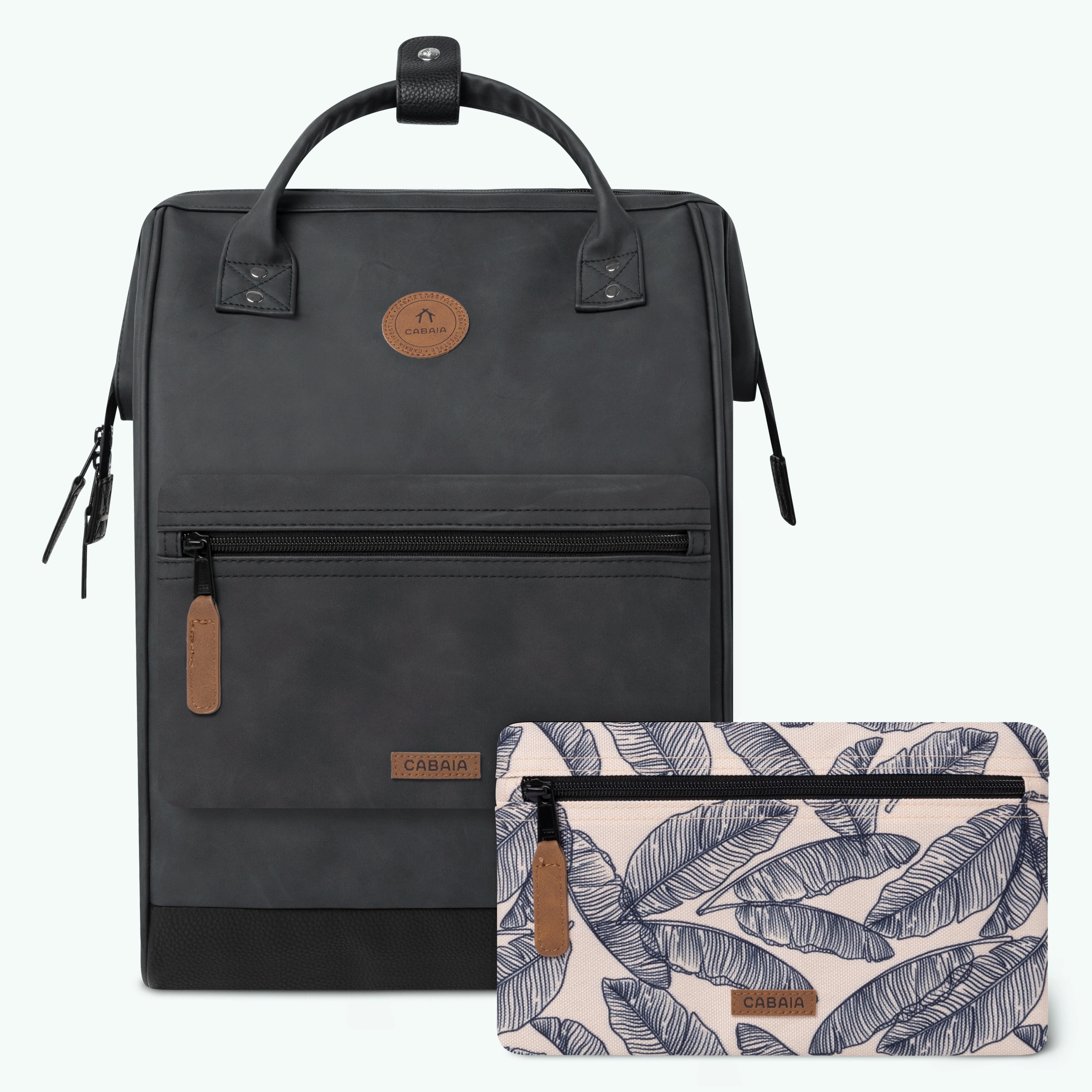 CABAIA - Schwarz Rucksack - 23L - Extra große Öffnung - Laptop Rucksack - Damen & Herren - Lehrertasche - Wasserdicht - Nachhaltig - Vegan