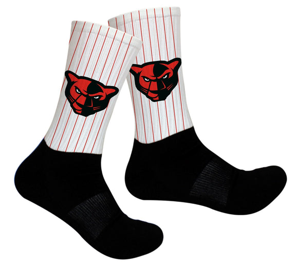 red and white athletic socks