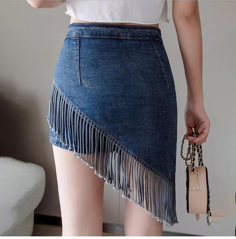 fringe denim skirt