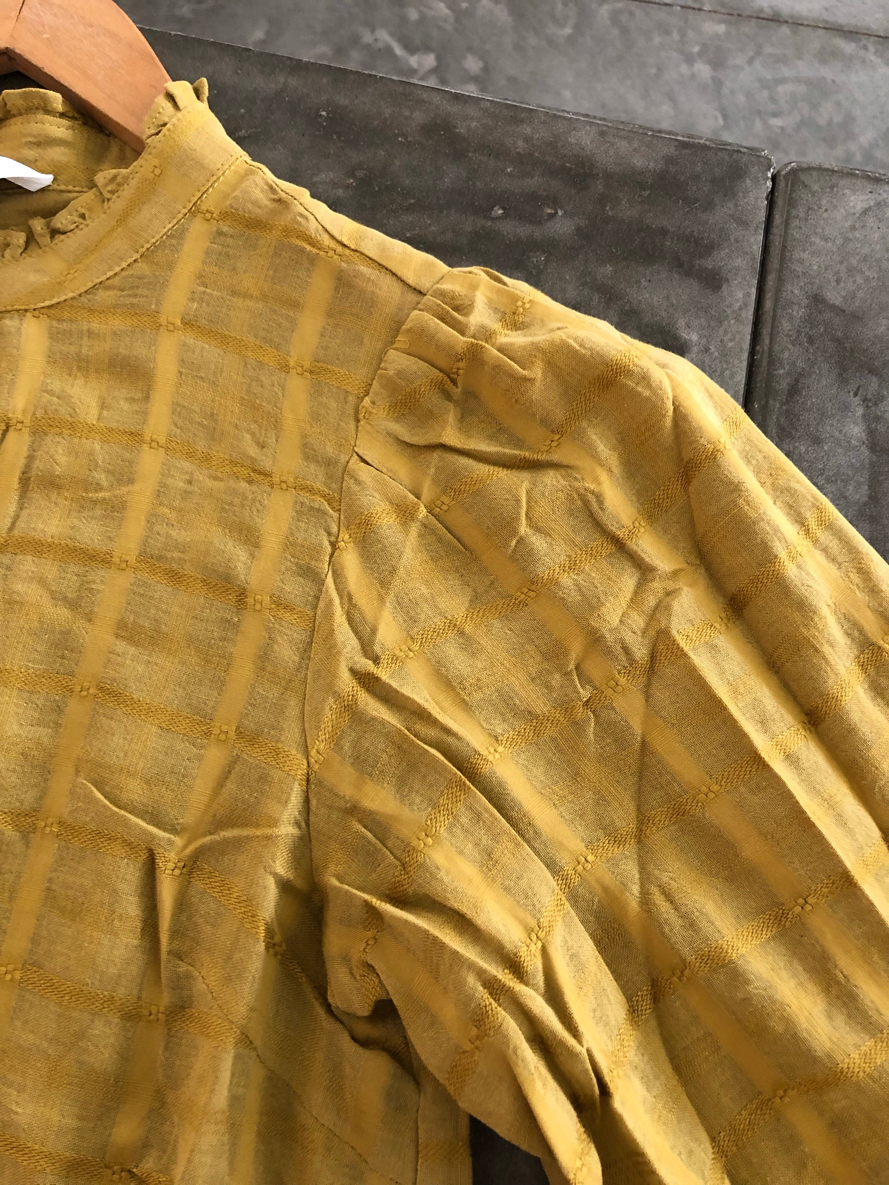 Carola Mustard Ochre Puff Sleeve Top Blouse