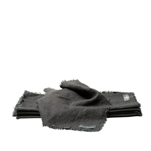 Frayed Edge Linen Napkin - Charcoal Grey - The Grey Works