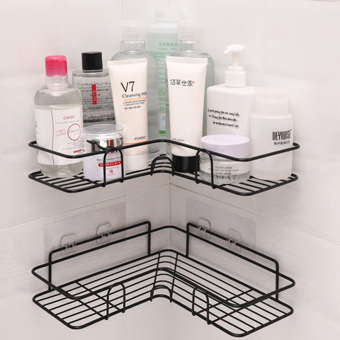 Corner Frame Shower Shelf Caddy Storage Rack Shampoo Holder With Suction Cup  Hook Bathroom Accessories Kitchen Organizer Shelves