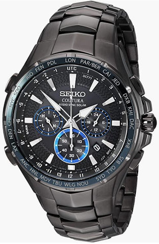 فستان SEIKO SSG021 Coutura Radio Sync Solar Black Chronograph يشاهد