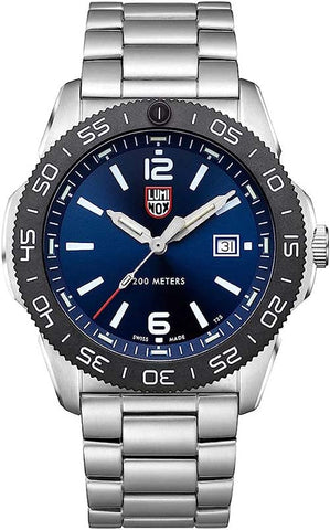 ساعة لومينوكس للرجال Navy Seal Pacific Diver 3120 Series فضية من الفولاذ المقاوم للصدأ بسوار أويستر بمينا أزرق كوارتز تناظرية