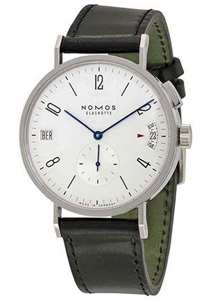 Nomos Tangomat GMT weißes Zifferblatt schwarzer Leder Männer Uhr 635