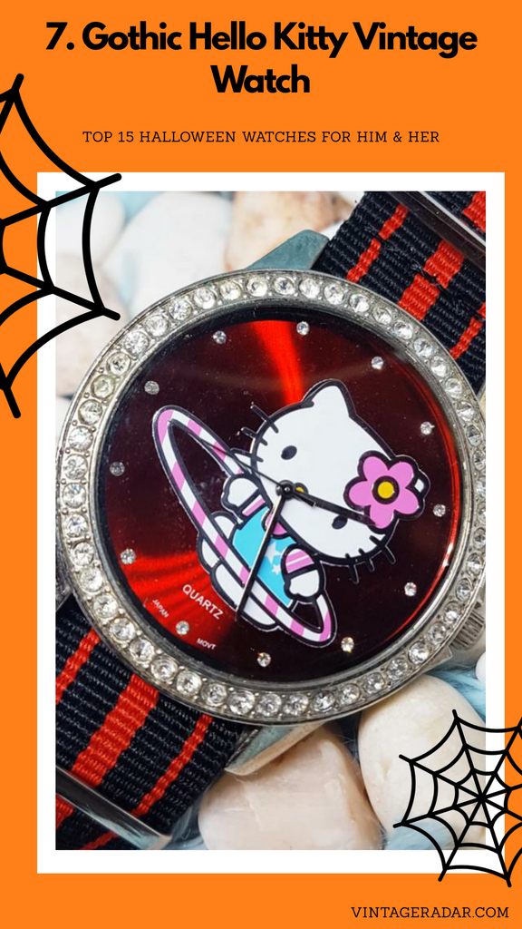 Big Hello Kitty Vintage Uhr | Rot- und Silbertoncharakter Uhr