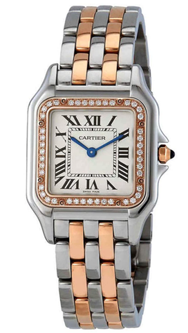 Cartier Panthere Silver Diad Ladies Steel et 18 kt Rose Gold Medium montre W3pn0007