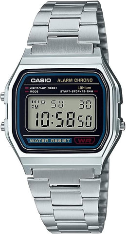 Casio A158WA-1DF para hombres Digital de acero inoxidable reloj