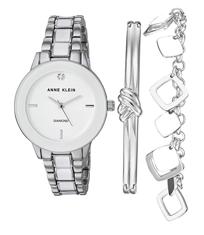 Anne Klein Women's Genuine Diamond Dial Watch and Bracelet Set, AK/3348