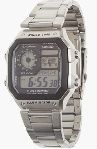 Casio ساعة مضيئة بالتوقيت العالمي AE1200WHD-1A