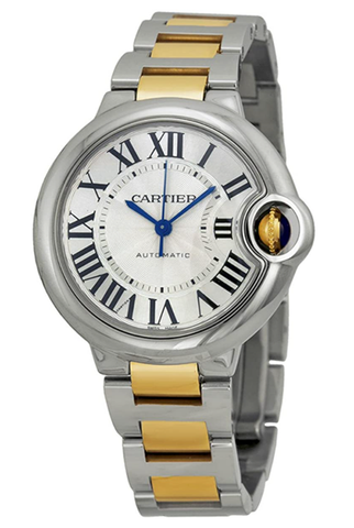 Cartier Ballon Bleu Automático Silver Dial 18kt Damas de oro amarillo reloj W2BB0002