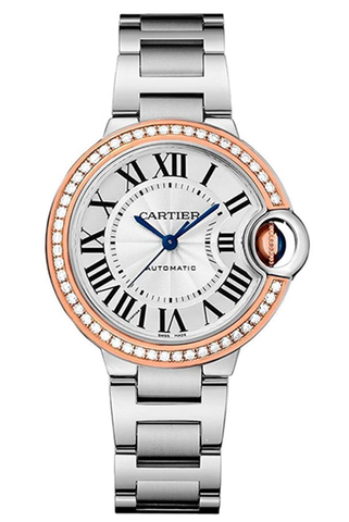 Cartier Ballon Bleu Silber Zifferblatt Edelstahl Diamant Damen Uhr We902080