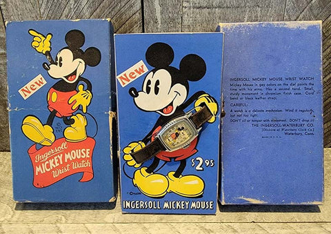 1939 Ingersoll Mickey Mouse Watch & Original Blue Mickey Mouse Graphic Box