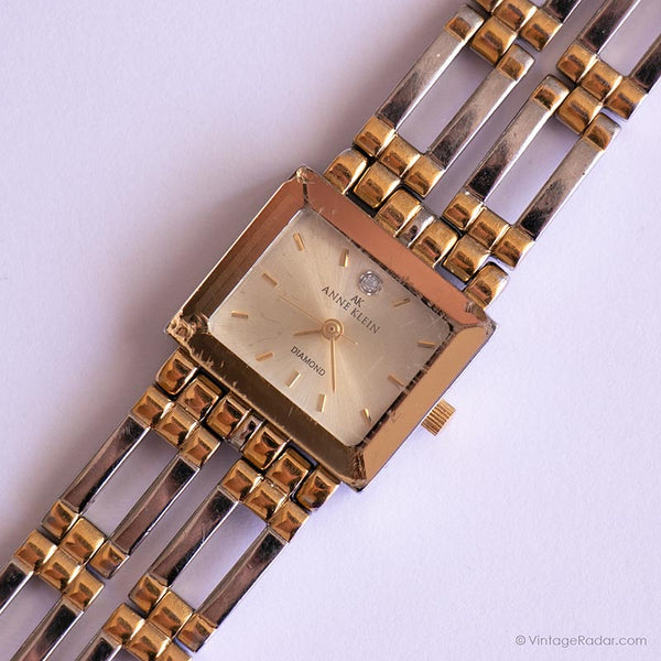 Goldfarbener Rechteck Anne Klein Damen Uhr Grün Uhr Gurt – Vintage Radar