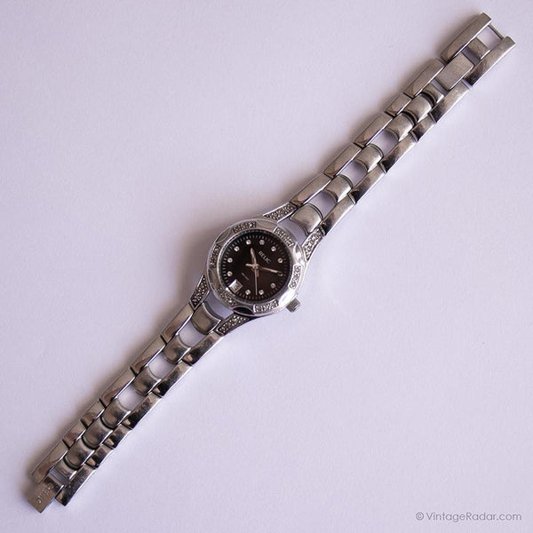 Vintage Relic Dress Watch for Her | Black Dial Watch with Crystals ...