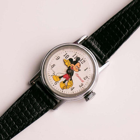 Anni '60 raro Ingersoll Mickey Mouse Orologio meccanico per adulti