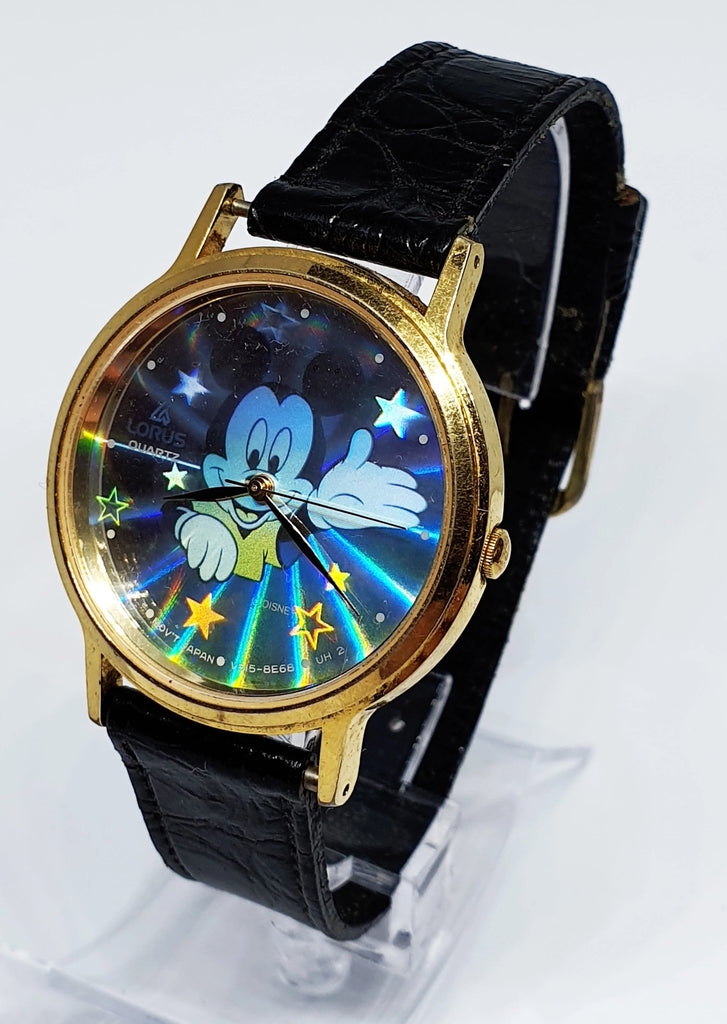 Lorus الكوارتز V515-8E68 UH 2 Mickey Mouse ساعة يد هولوجرام نادرة