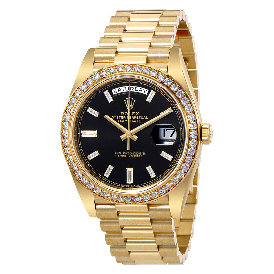 Rolex Oyster Perpetual Dial Dial Black Dial Automatic Mens 18 quilates Presidente de oro amarillo reloj 228348BKDP