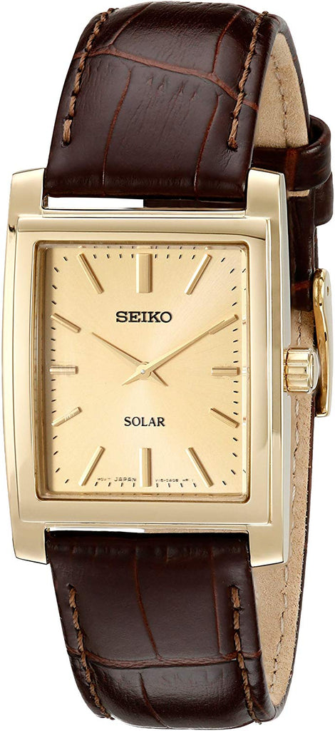 Seiko Men's Brown Leather Strap Solar Dress SUP896 Watch