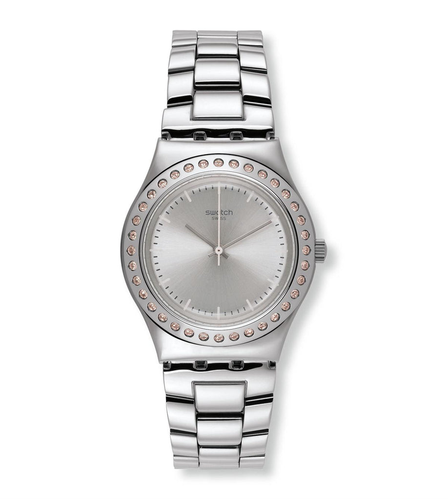 Swatch Ironie Pure Powder Silver DIAL FACIÈRE ACIER MÉDE montre YLS172G | Vintageradar.com