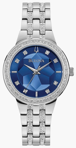 Bulova 96l276 damas fantasma cristal acero inoxidable dial azul reloj