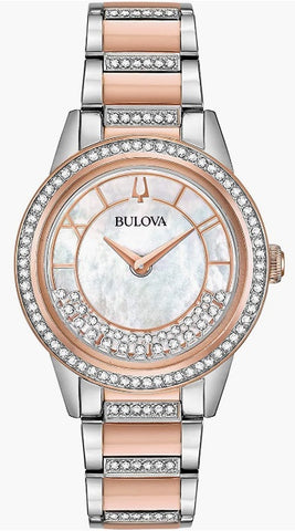 Madre de perla de rosa dorada Bulova reloj para mujeres