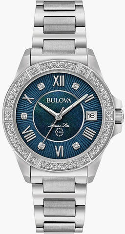 Bulova Marine Star Diamond Damas Dial azul reloj