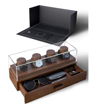 Watch Box Organizer For Men - Modern Watch Display Case and Mens Jewelry Box Organizer With Walnut Finish - Gift For Boyfriend Watch Holder - Birthday Christmas Gifts For Boyfriend Men Dad Son Husband