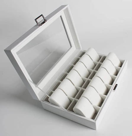 Guka Uhr Box 12 Slot Case Real Glass Organizer Uhr Fall mit abnehmbar Uhr Kissen, weißes synthetisches Leder Uhr Anzeige