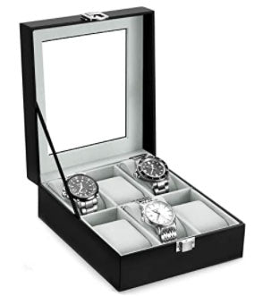 Oyydecor reloj Box 6 Slots PU Case de cuero Organizador de almacenamiento de madera para almacenamiento y exhibición de negocios de regalos para hombres y mujeres