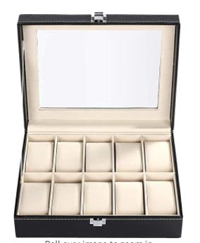Gua reloj Box 10 Caja de tragamonedas Almacenamiento de organizador de vidrio real con cuero PU para hombres y mujeres