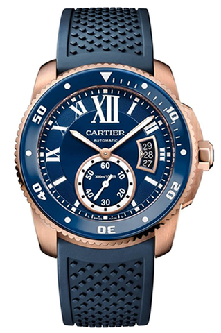 Cartier Calibre de Cartier Diver bleu cadran solide 18k Rose Gold Men's montre WGCA0010