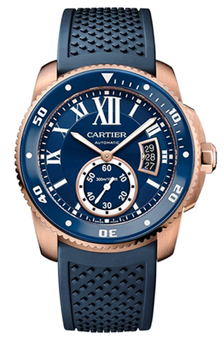 Cartier Caliber de Cartier Diver Blue Dial Blu Solid 18K Gold Rose Orologio da uomo WGCA0010