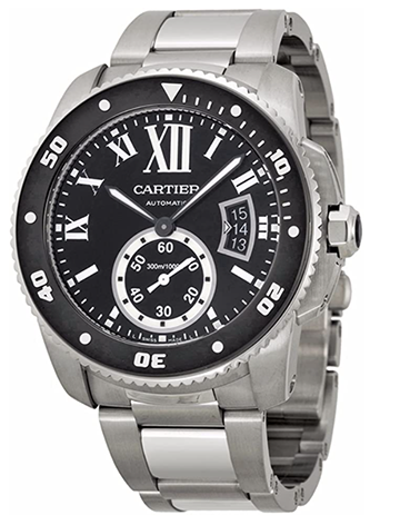 Cartier Kaliber de Cartier Diver Schwarzes Zifferblatt Stahlmenschen Uhr W7100057