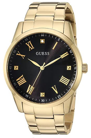 Pulsera de acero inoxidable con tono de oro de Guess reloj con dial de diamante genuino negro (modelo u1194g3)