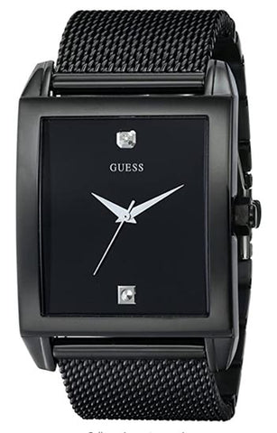 Adivina Mesh Diamante rectangular rectangular chapado en negro reloj. Color: Negro (Modelo: U0298G1)