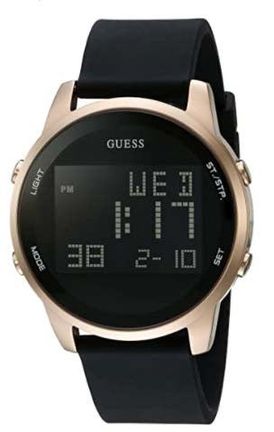 GUESS Comfortable Gold-Tone + Black Stain Resistant Silicone Digital Watch (Model: U0787G1)