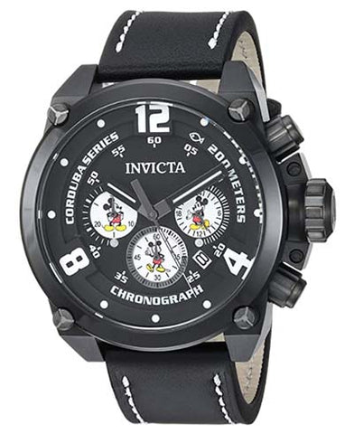 Invicta Men's Disney Limited Edition Stainless Steel Quartz Watch with Leather Calfskin Strap, Black, 24 (Model: 22757)