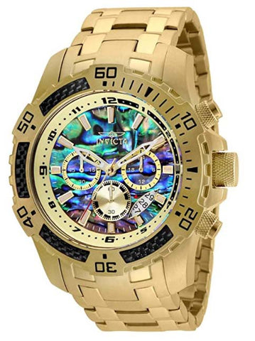 Invicta Men's Pro Diver Scuba Quartz Chronograph Carbon Fiber Bezel Abalone Dial Bracelet Watch, 50mm (Model: 25094)