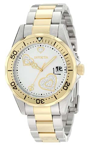 Invicta Pro Diver pour femme en acier inoxydable à quartz japonais montre avec bracelet en acier inoxydable bicolore, argent, 18 (modèle : 12287)