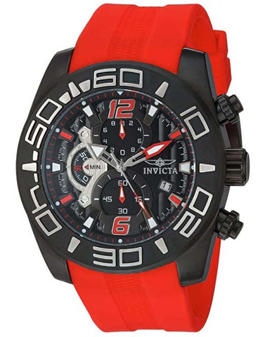 Orologio da uomo al quarzo Invicta Pro Diver in acciaio inossidabile con cinturino in silicone, rosso, 25 (modello: 22810)