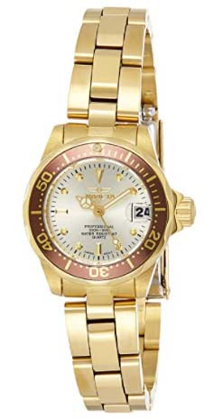 Invicta Women's 12527 "Pro-Diver" 18k Gold Ion-Plated Stainless Steel and Champagne Dial Bracelet Watch