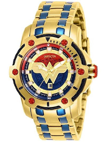Invicta Mujer DC Comics Cuarzo reloj con correa de acero inoxidable, dorado, azul, 20 (Modelo: 26839)