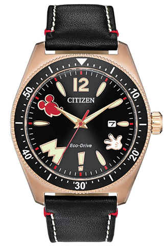 Citizen Pour des hommes Mickey Mouse & Amis Sangle de veau en cuir en cuir en cuir en acier inoxydable, noir, 24 décontractés montre (Modèle: AW1596-08W)