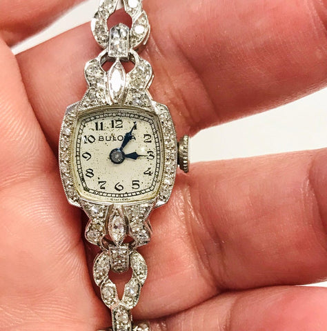 Ladies Vintage Bulova Platinum Diamond Watch, circa 1930s