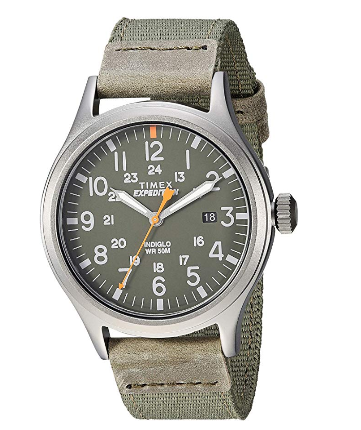 Timex Men's TW4B14000 Expedition Scout 40mm Green/Gray Leather/Nylon Strap Watch