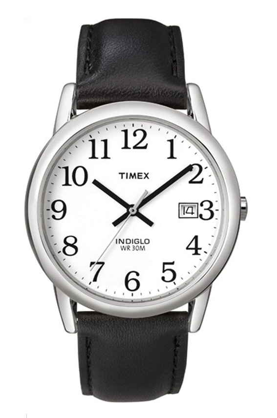 Timex ساعة رجالية سهلة القراءة بسوار جلدي لعرض التاريخ
