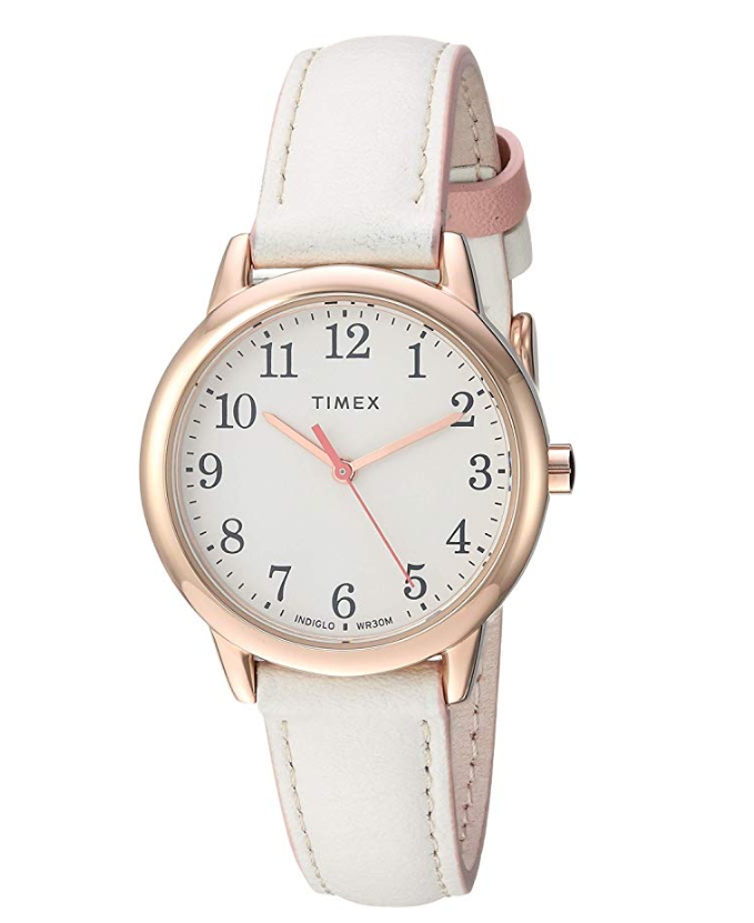 Timex Correa de cuero de lector fácil de mujer 30 mm reloj